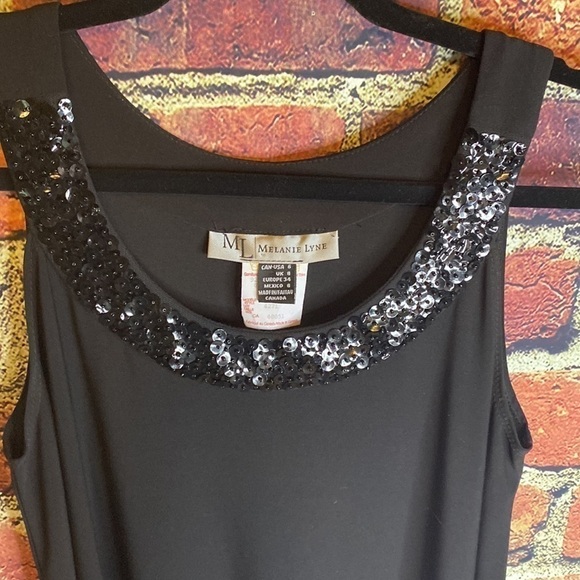 Melanie Lyne Classic Black Sequins Tank Slip On Flowy Dress Size 6 - Picture 5 of 10